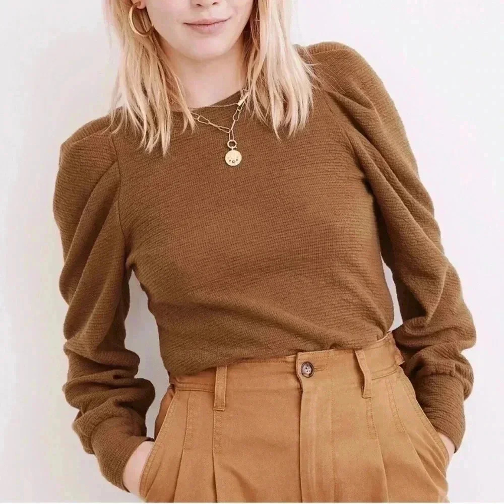 Madewell Pleated Statement-Sleeve Top in Black Size Extra Small - Picture 10 of 12
